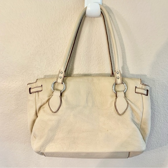 Vera Pelle Vintage Shoulder Bag Pebbled Leather Cream Taupe Made Italy Firenze - Picture 3 of 16